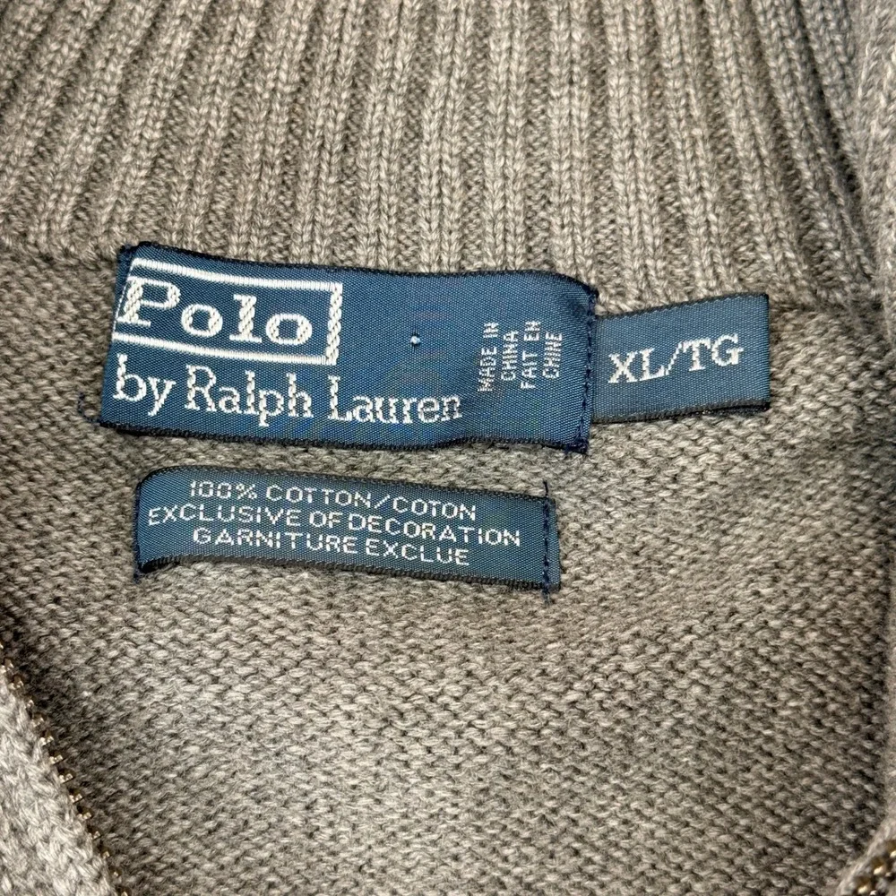 Polo Ralph Lauren Quarter Zip Sweater Mens XL Tan Cotton Knit Red Pony Logo